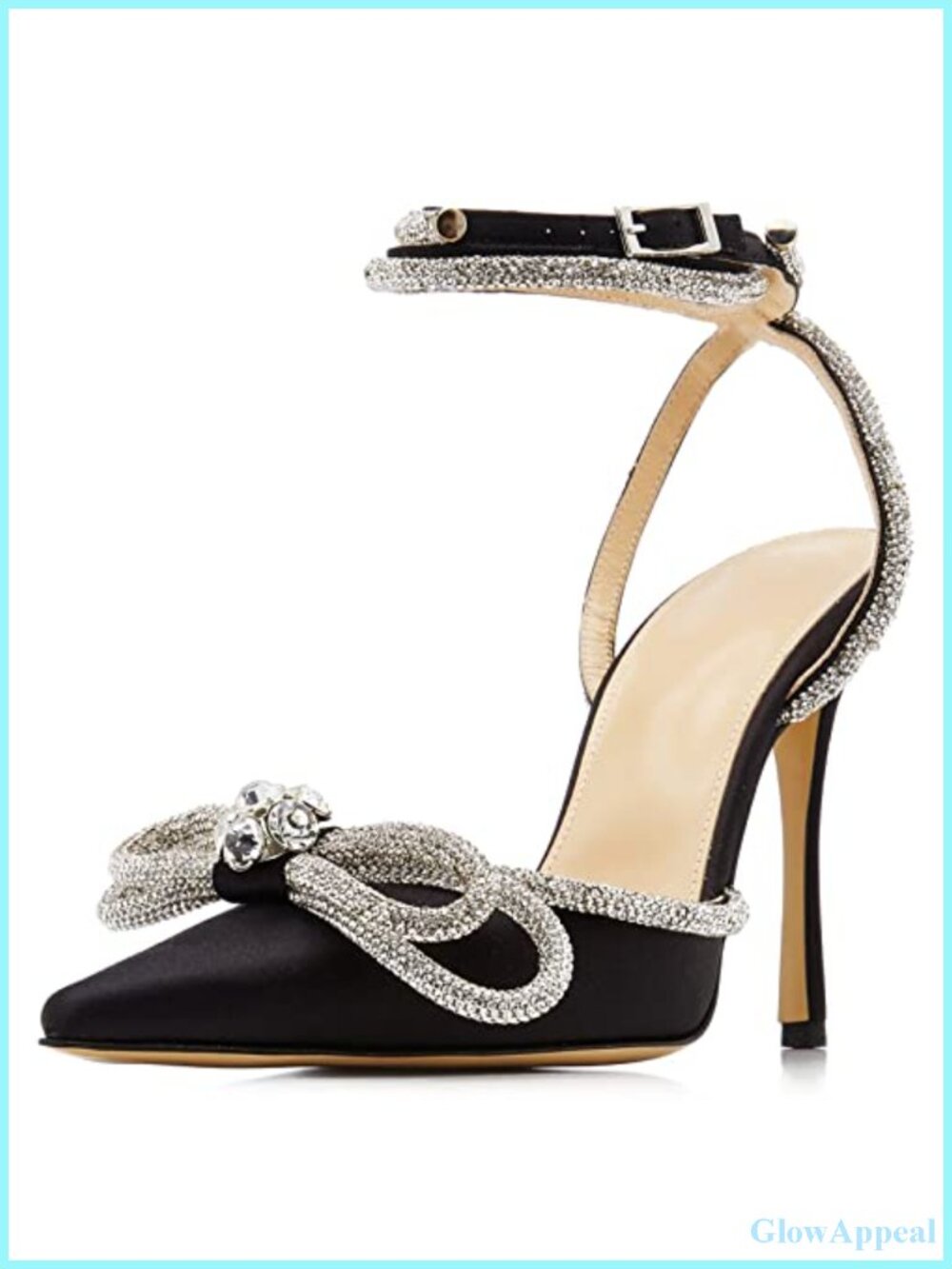 Satin Rhinestone Ankle Strap Heeled Sandals Pointy Stiletto